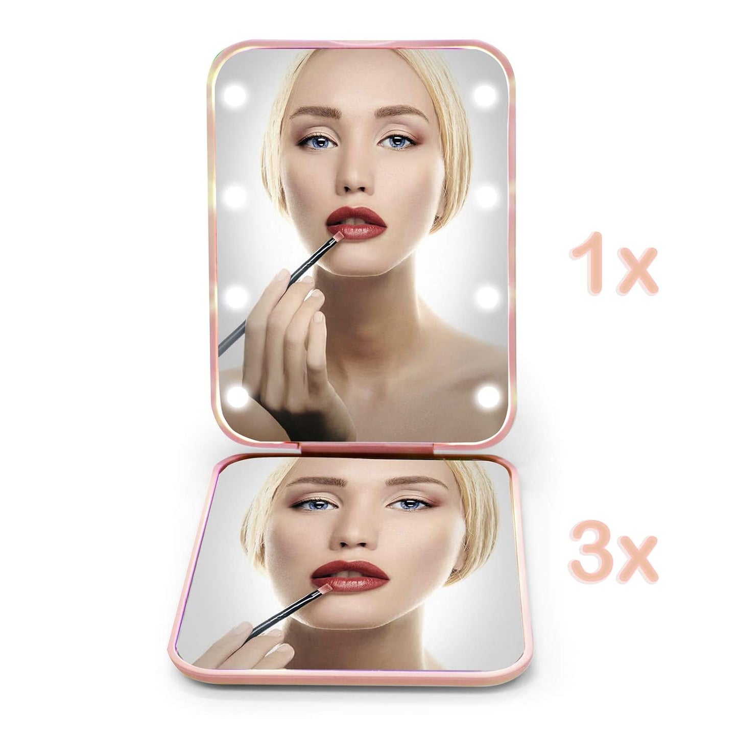 Espejo de maquillaje LED compacto