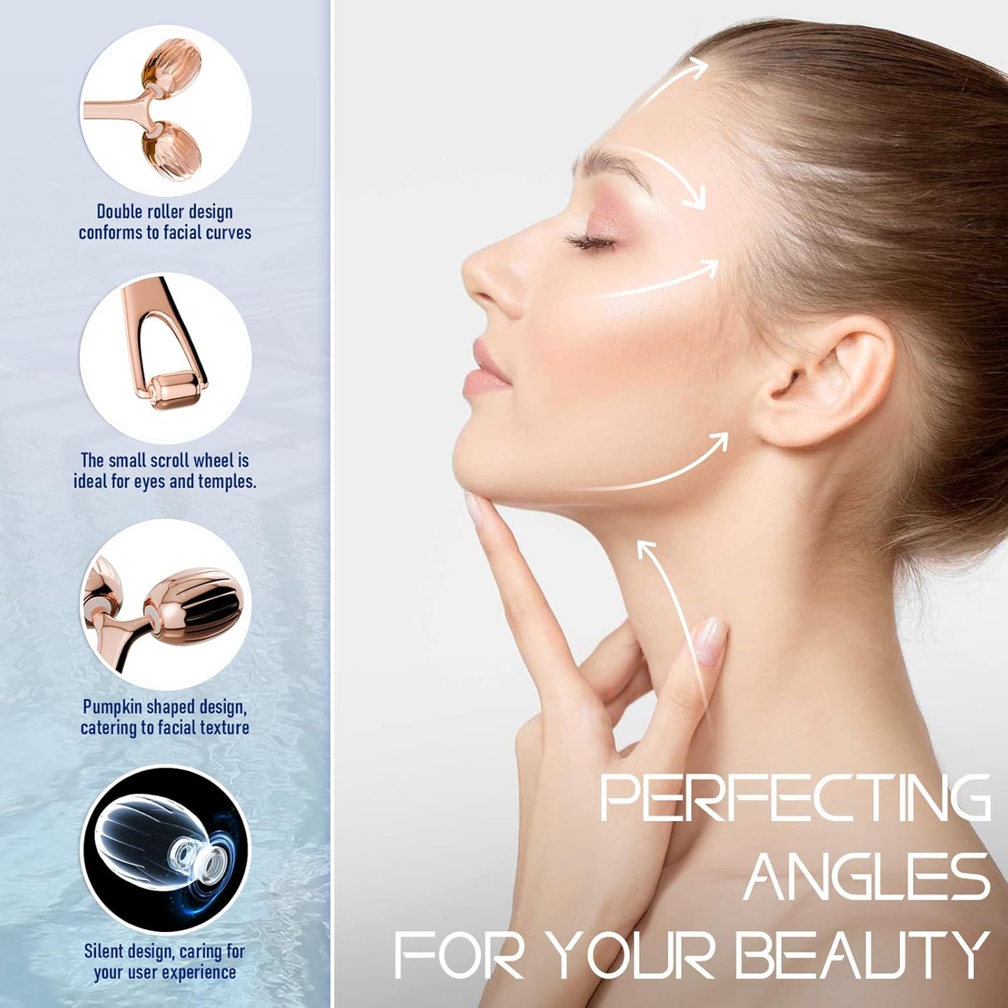 Juego de rodillo facial y gua sha de oro rosa